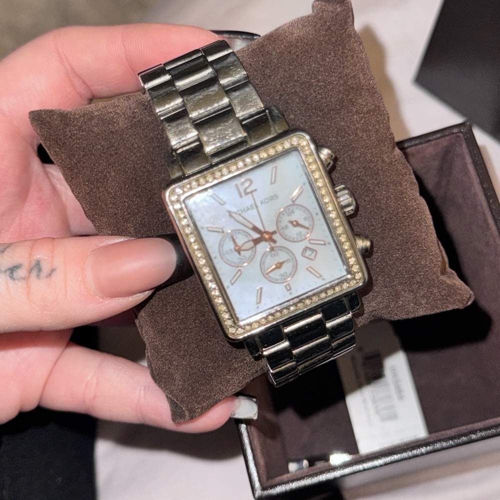 Michael Kors Silver Watch with Pearl Face